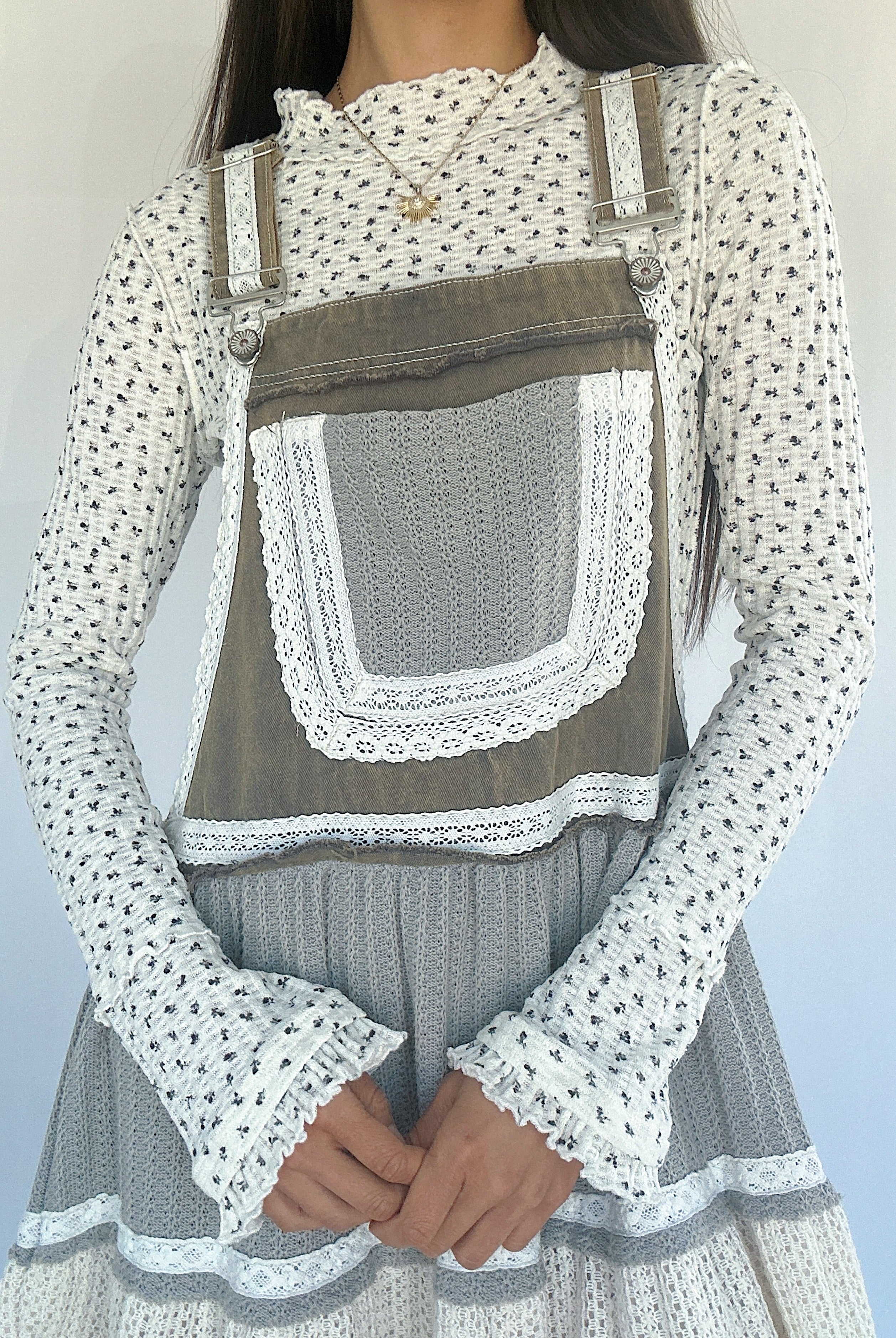 Talk It Up Overall Dress Olive Grey Top