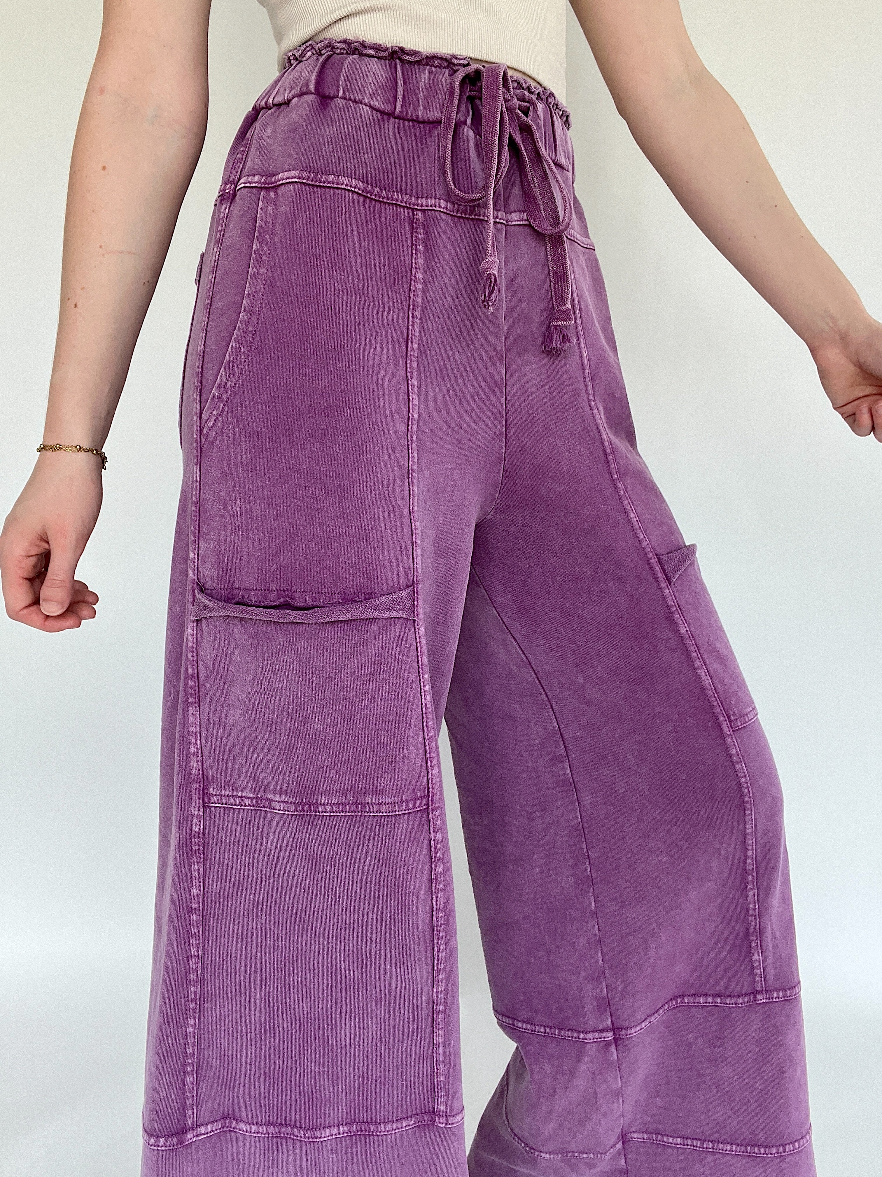 Traveller Wide Leg Pants Grape Pockets