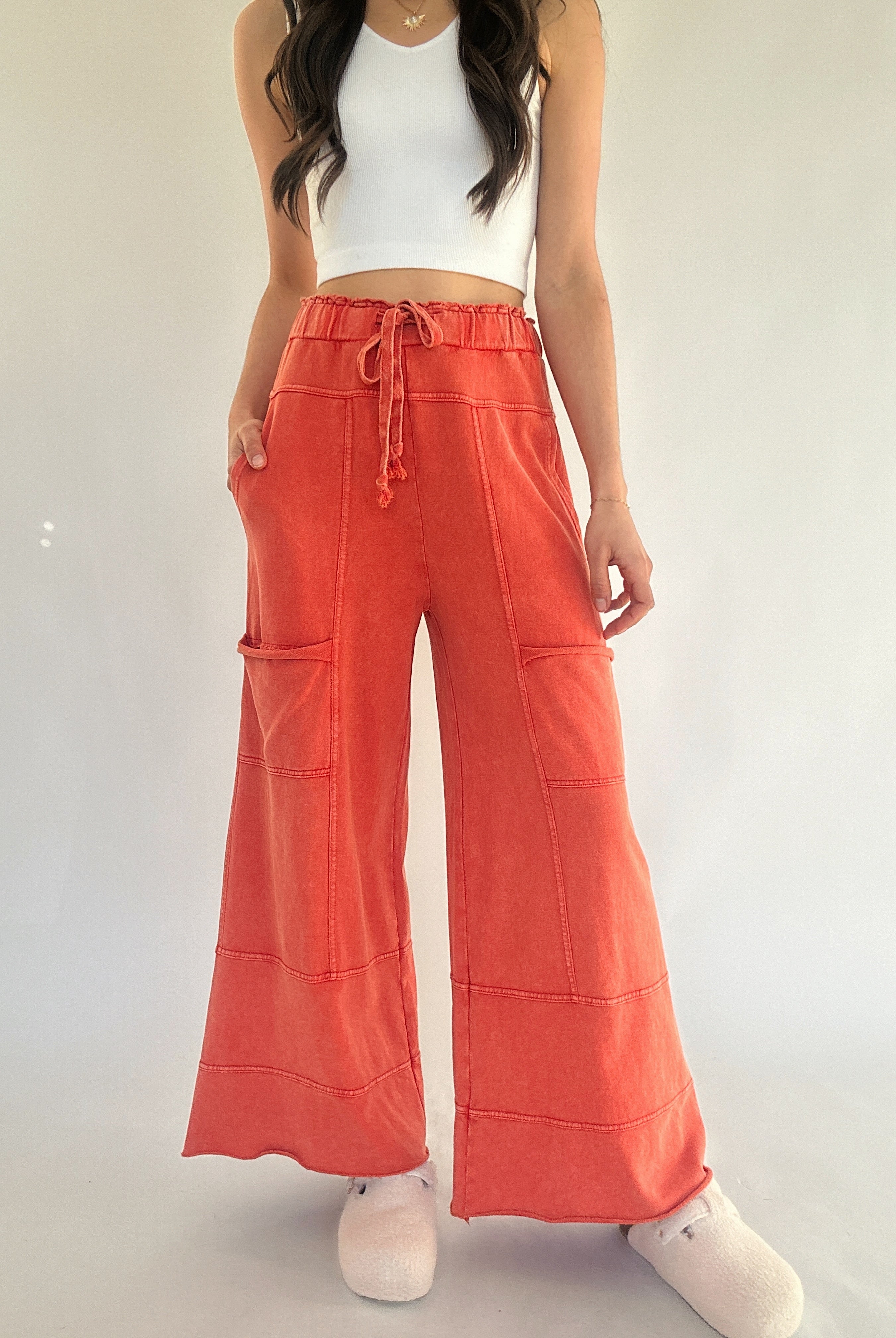 Traveller Wide Leg Pants Red Orange