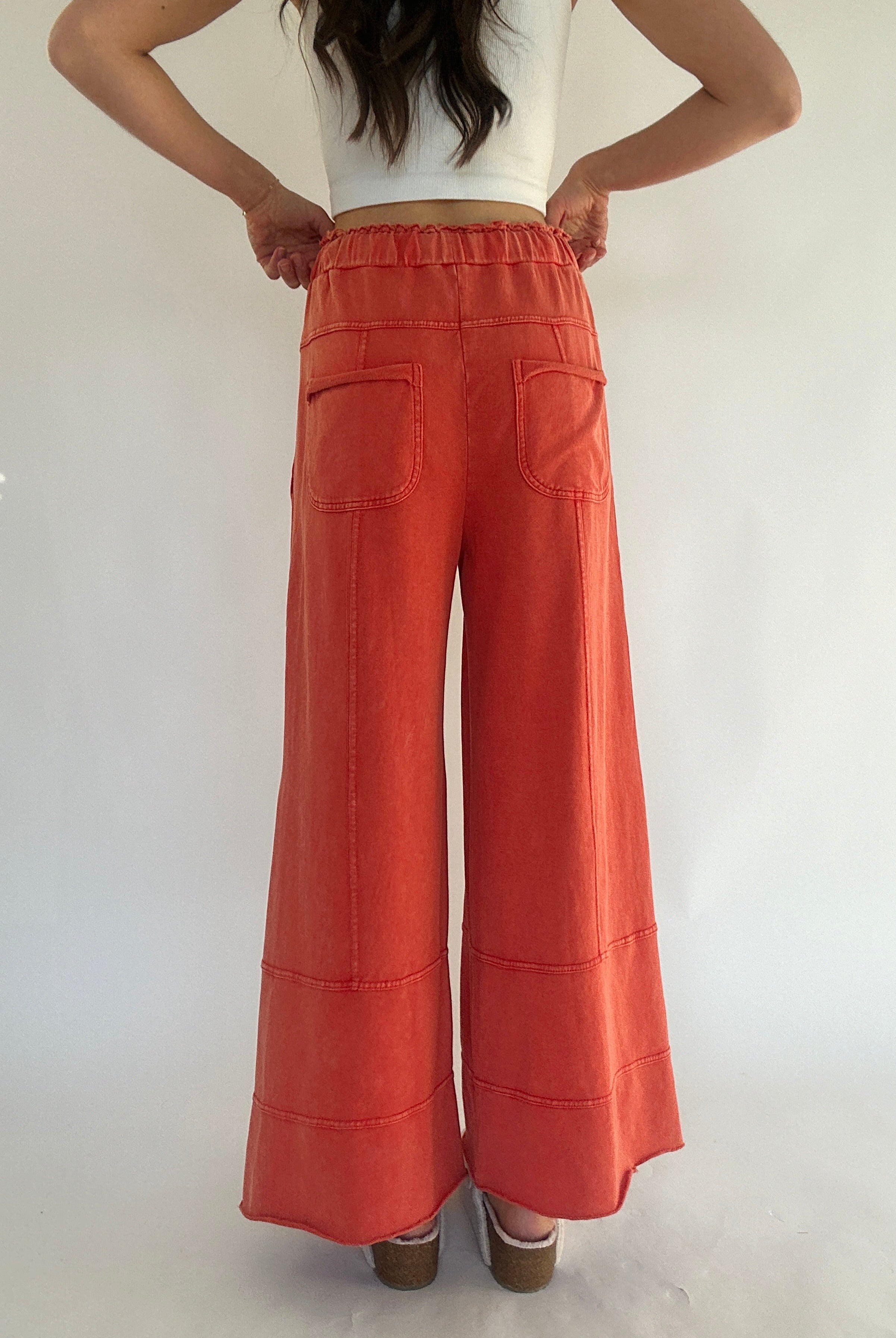 Traveller Wide Leg Pants Red Orange Back