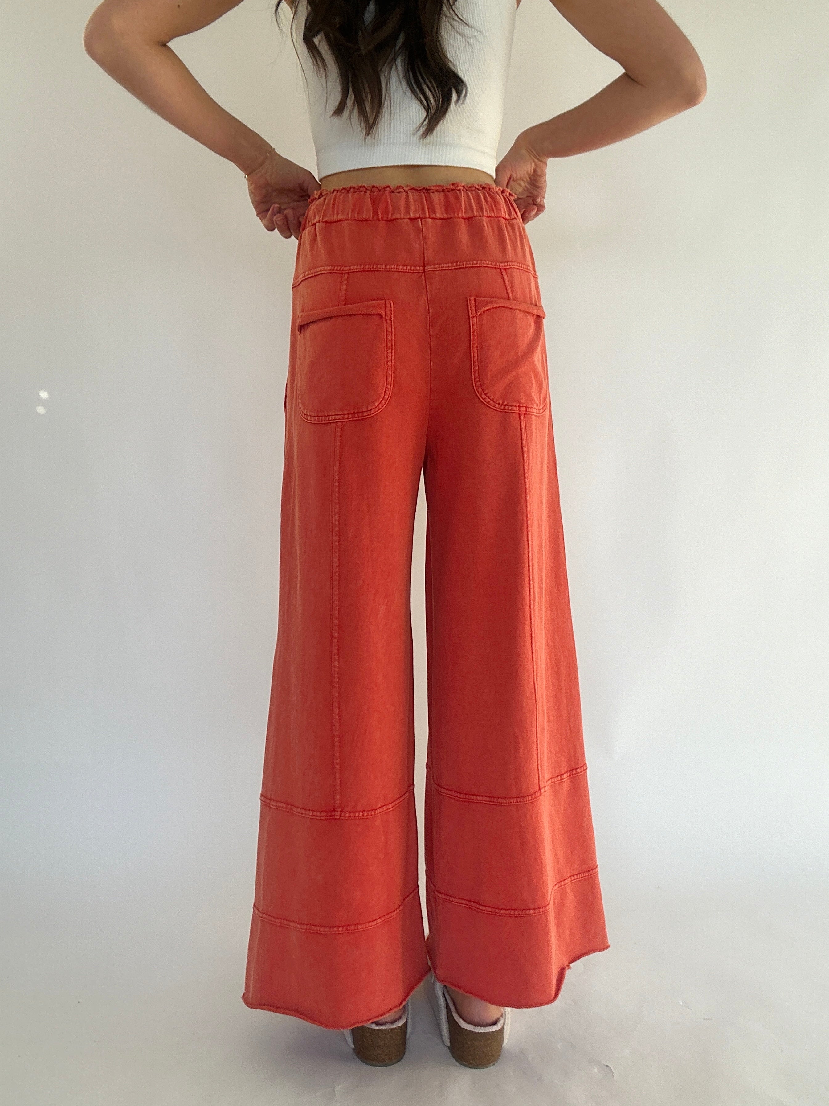 Traveller Wide Leg Pants Red Orange Back