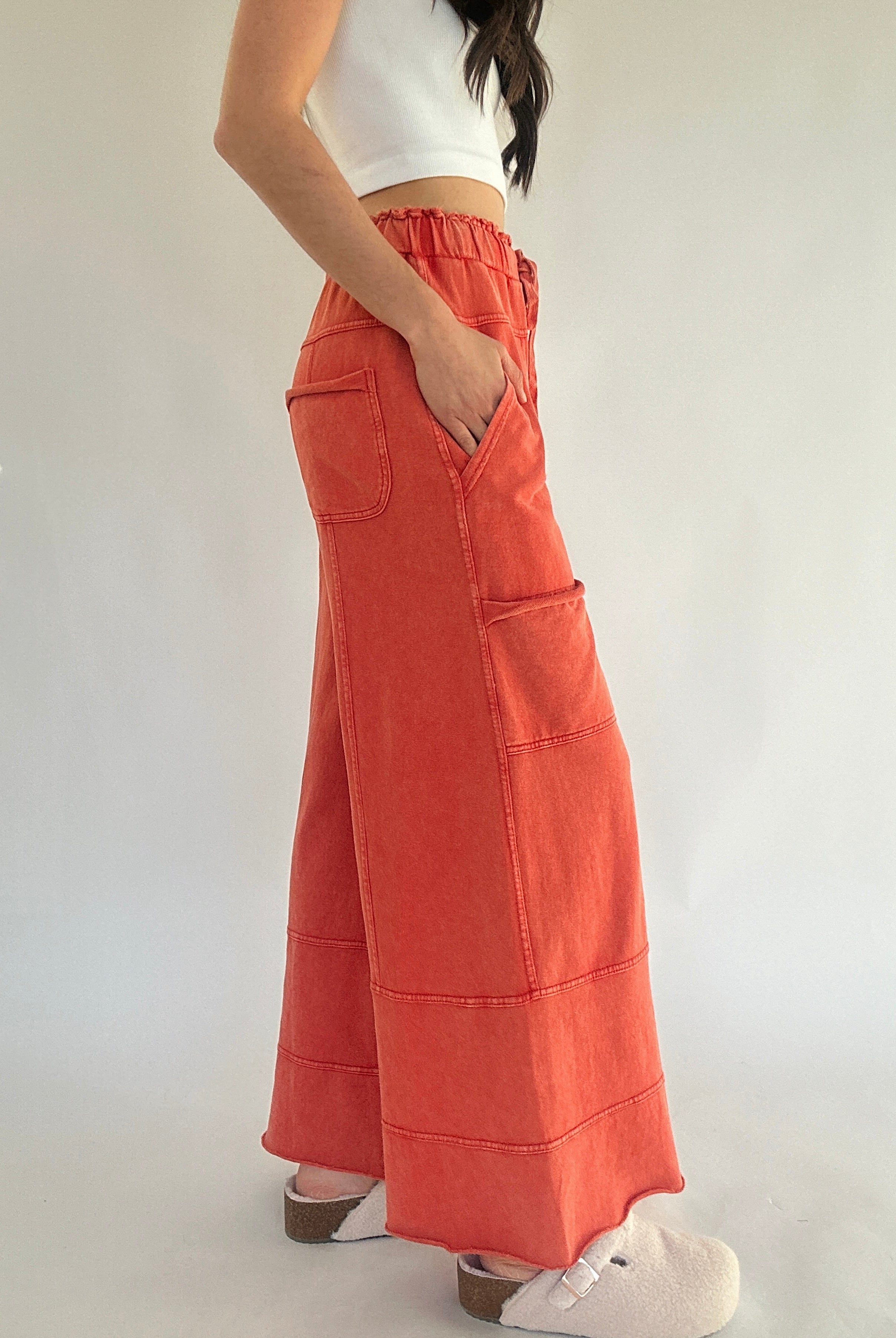 Traveller Wide Leg Pants Red Orange Side