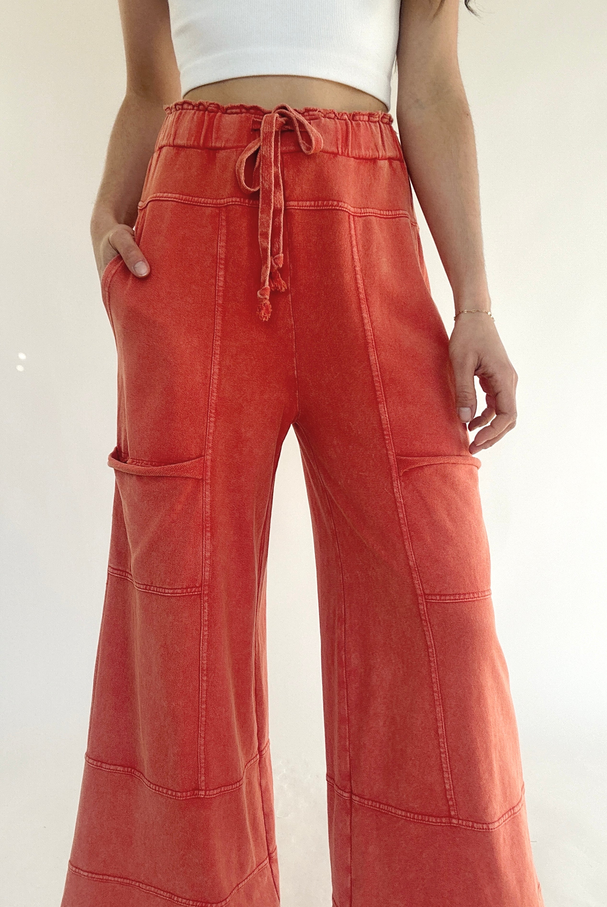 Traveller Wide Leg Pants Red Orange Top
