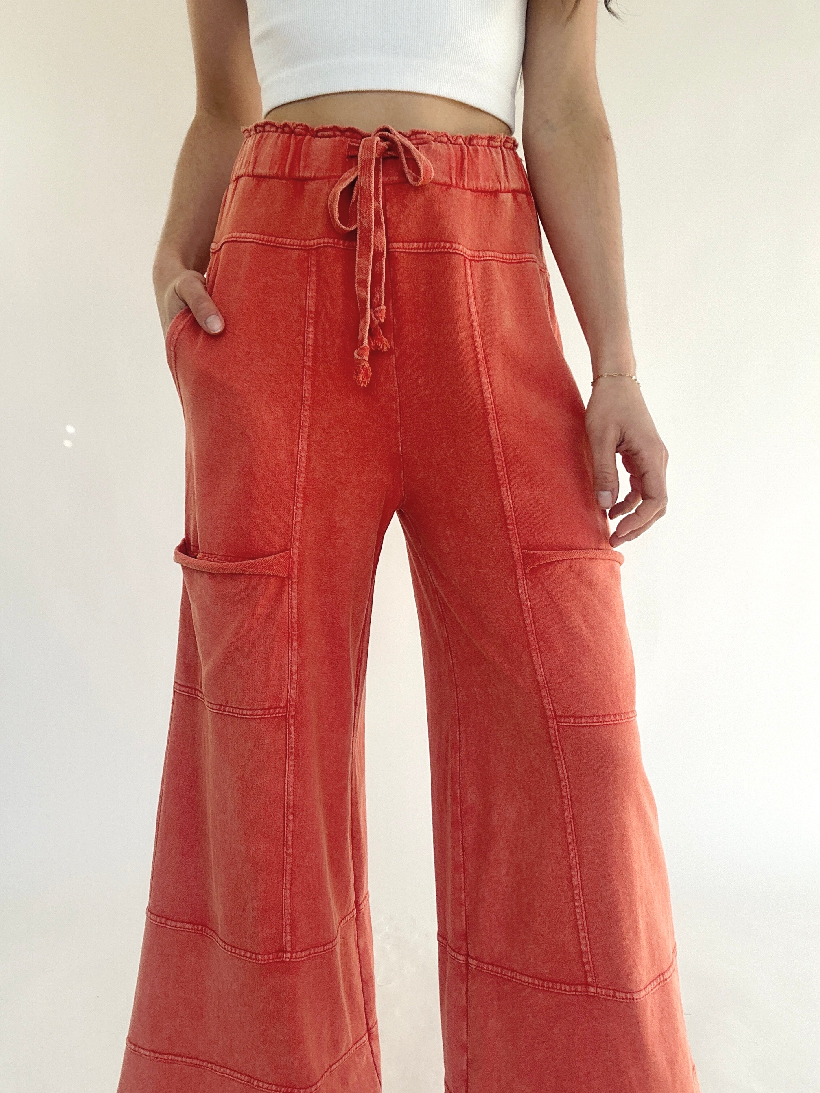 Traveller Wide Leg Pants Red Orange Top