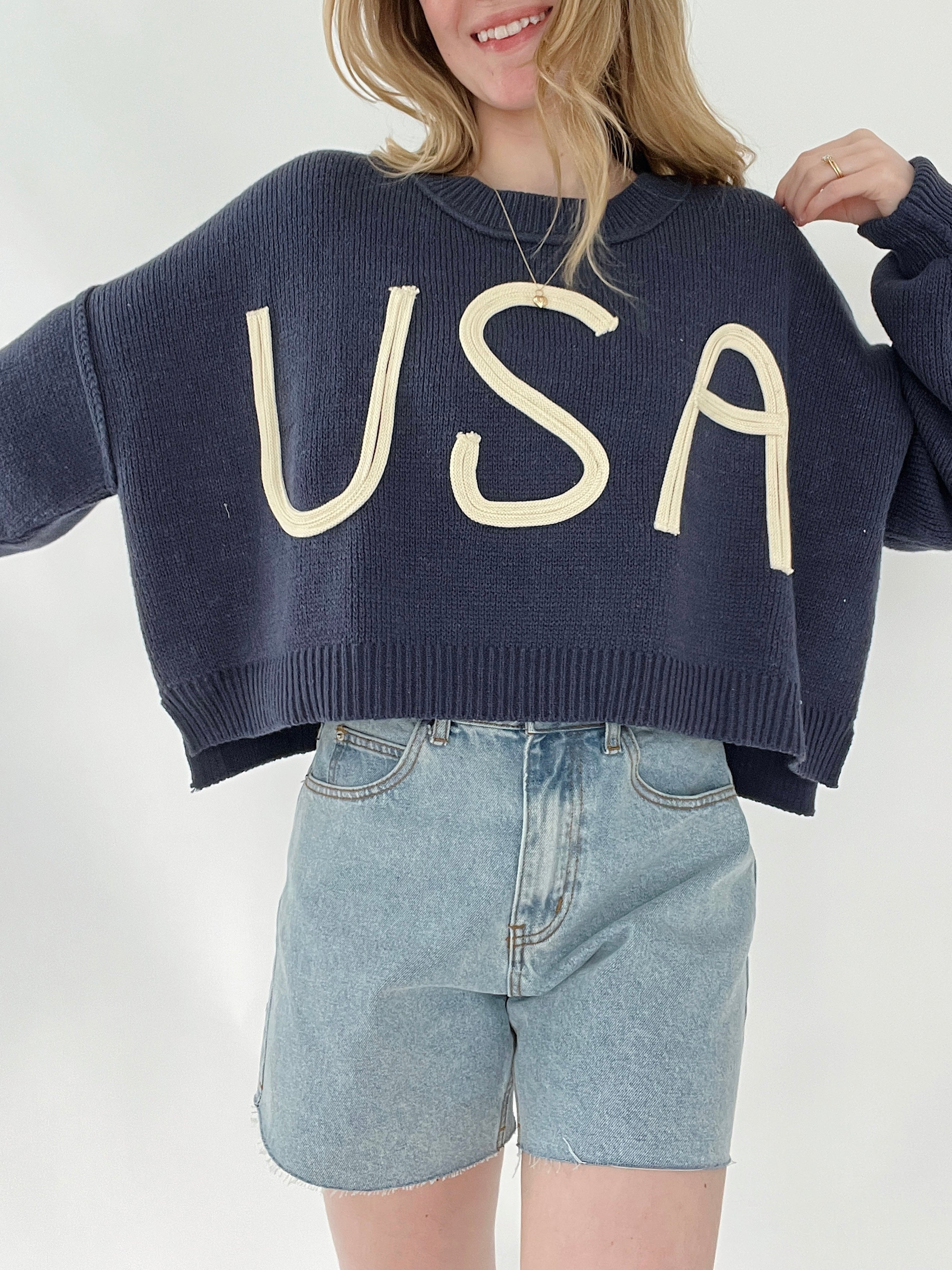 USA Cropped Sweater Front