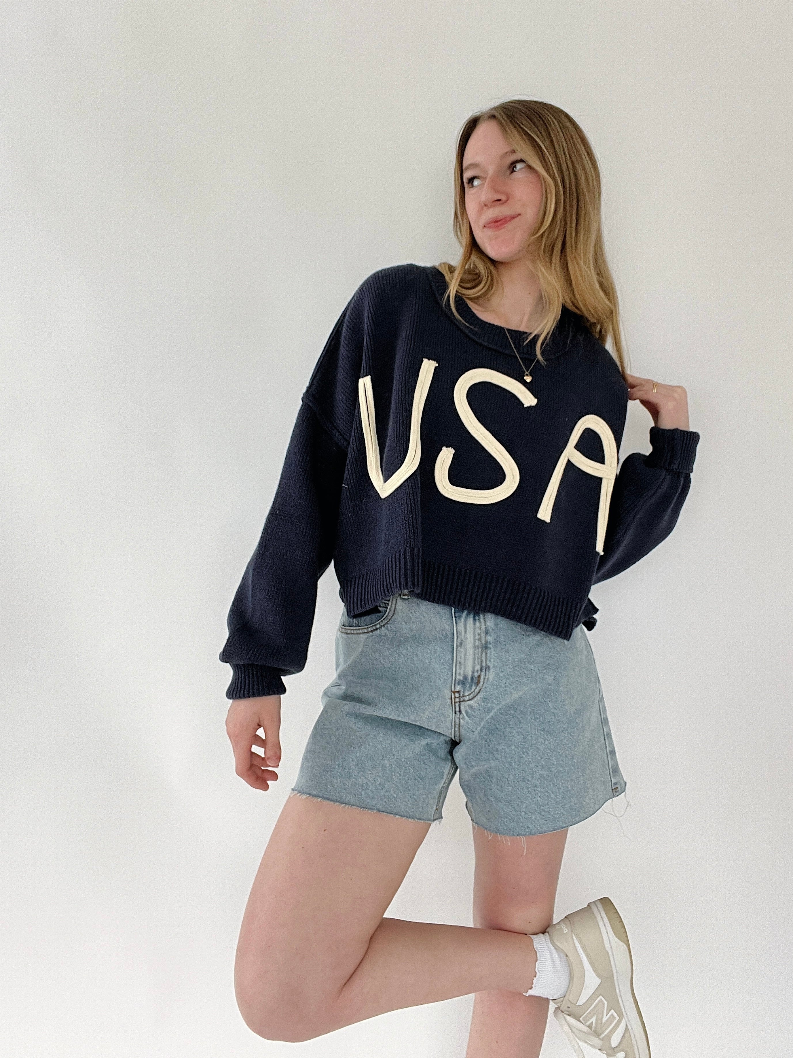 USA Cropped Sweater Outfit