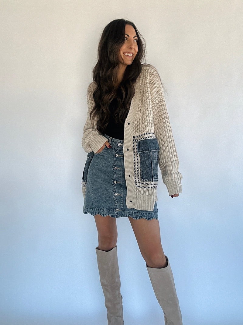 Scallop Denim Mini Skirt