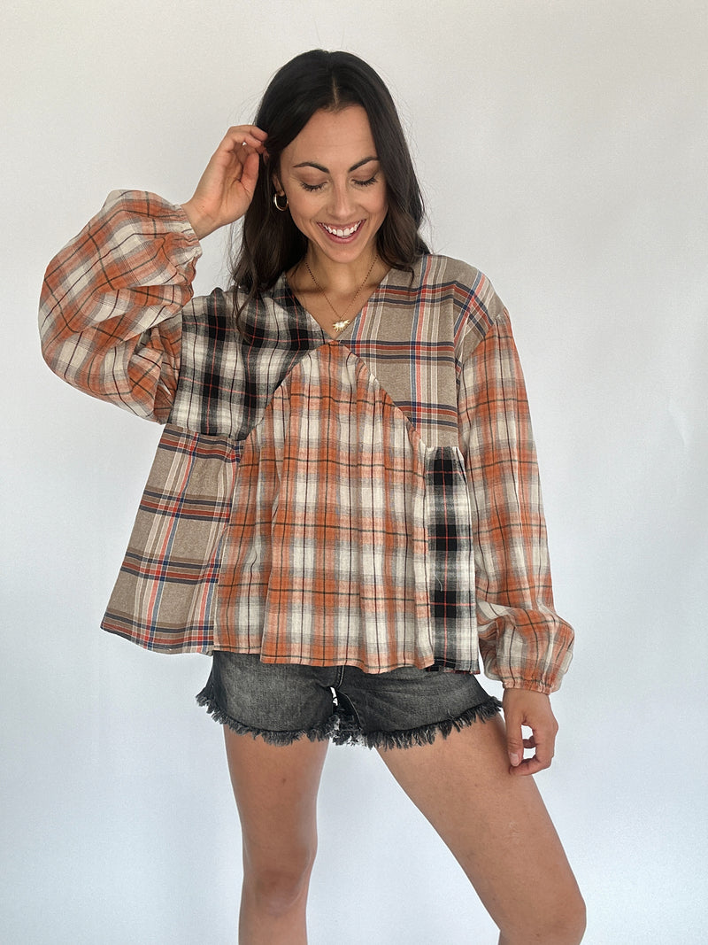 Afternoon Latte Plaid Top - Coffee