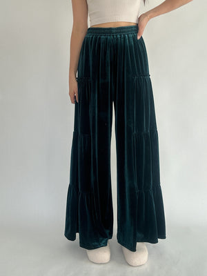 Forest Velvet Wide Leg Pants - Green