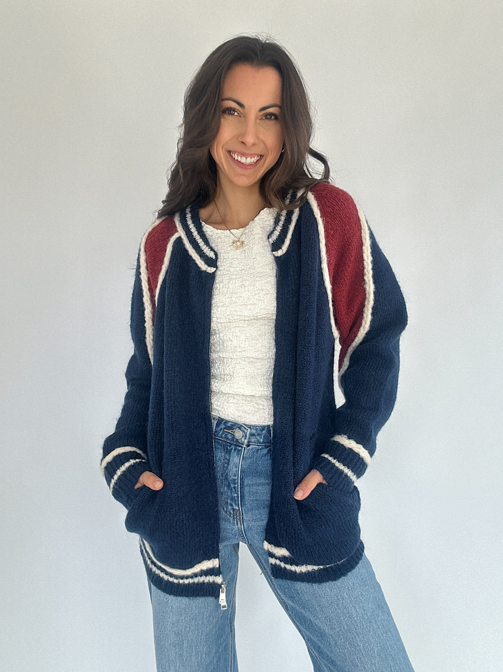 Varsity Zip Up Cardigan