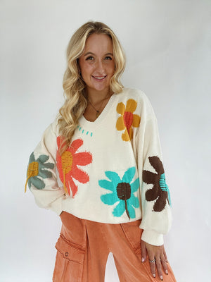Wait A Sec Floral Sweater - Ivory
