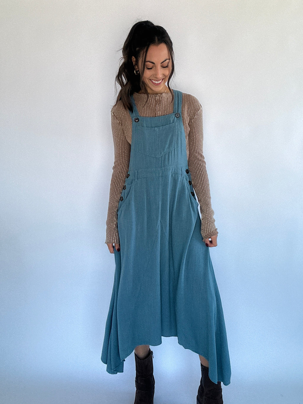 Demi Overall Dress - Faded Teal