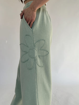 Blossom Flower Patch Wide Leg Pants - Sage