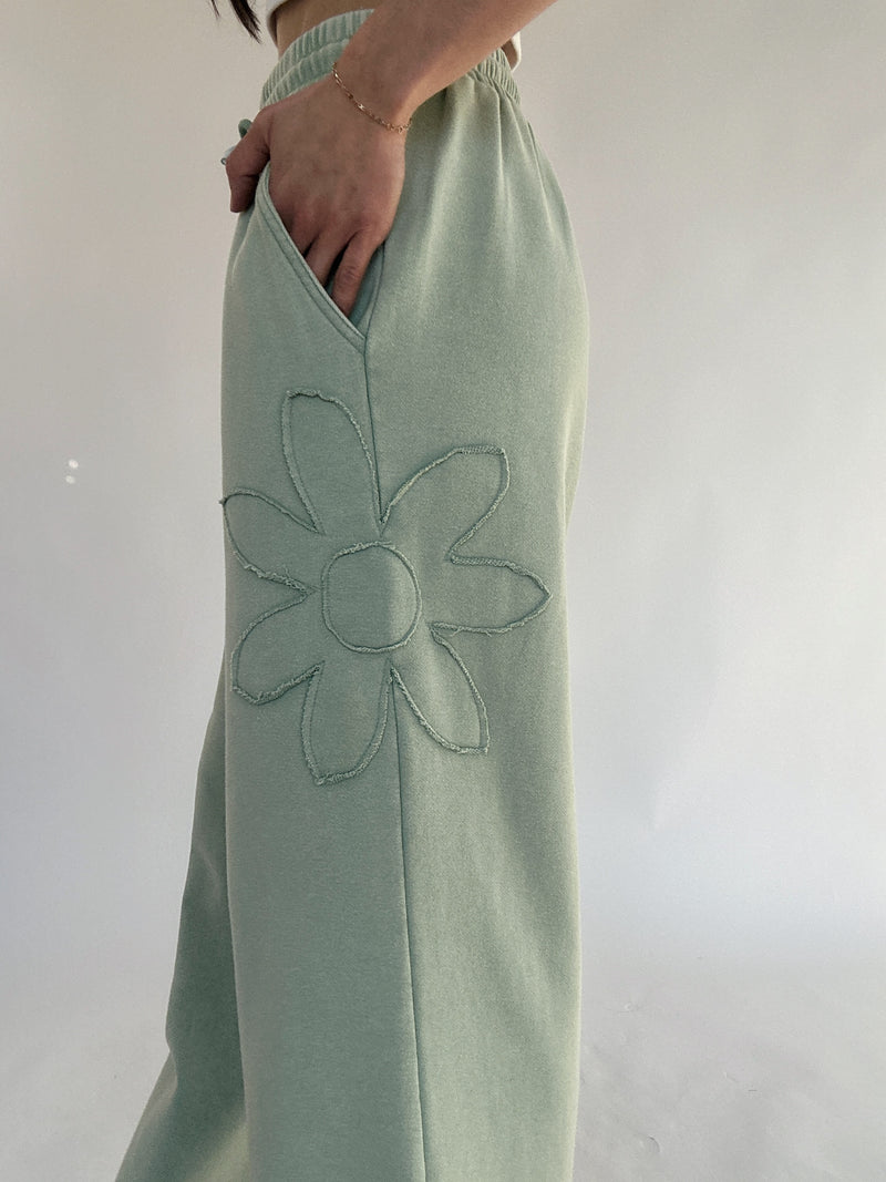 Blossom Flower Patch Wide Leg Pants - Sage