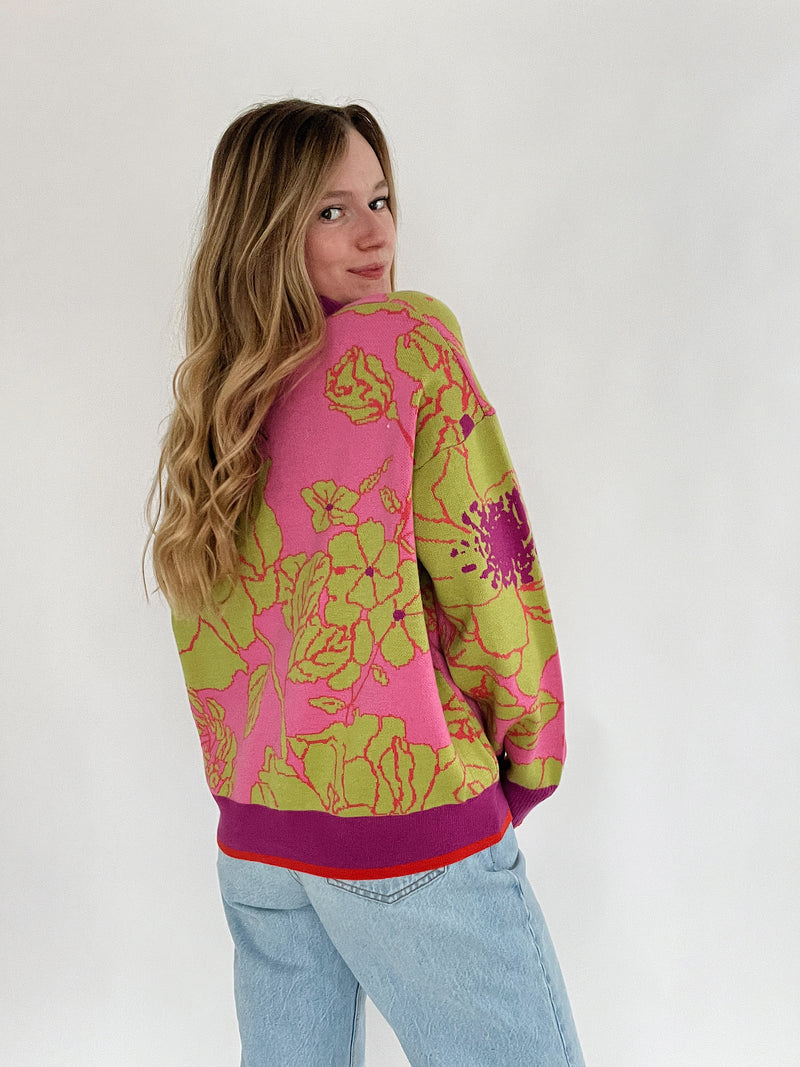 Abby Floral Half Zip Sweater