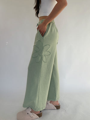 Blossom Flower Patch Wide Leg Pants - Sage