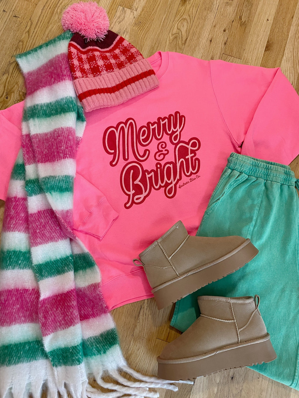 Merry and Bright Sweatshirt - Hot Pink
