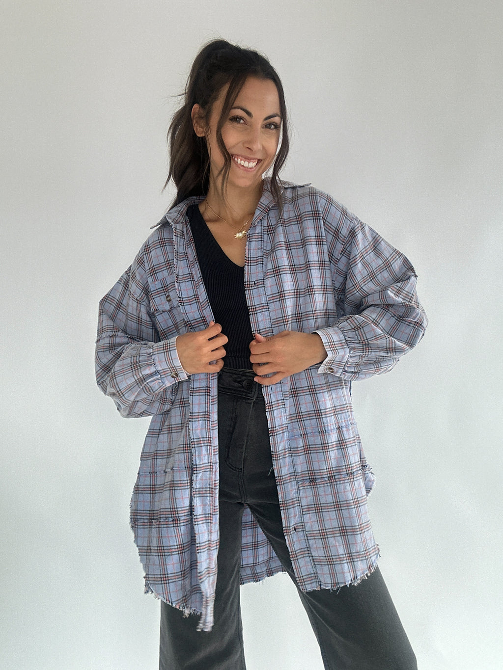 Fair Weather Plaid Top - Peri Blue