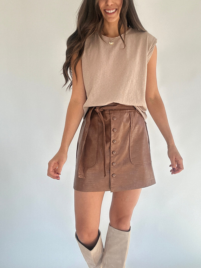 Too Close Mini Skirt - Brown