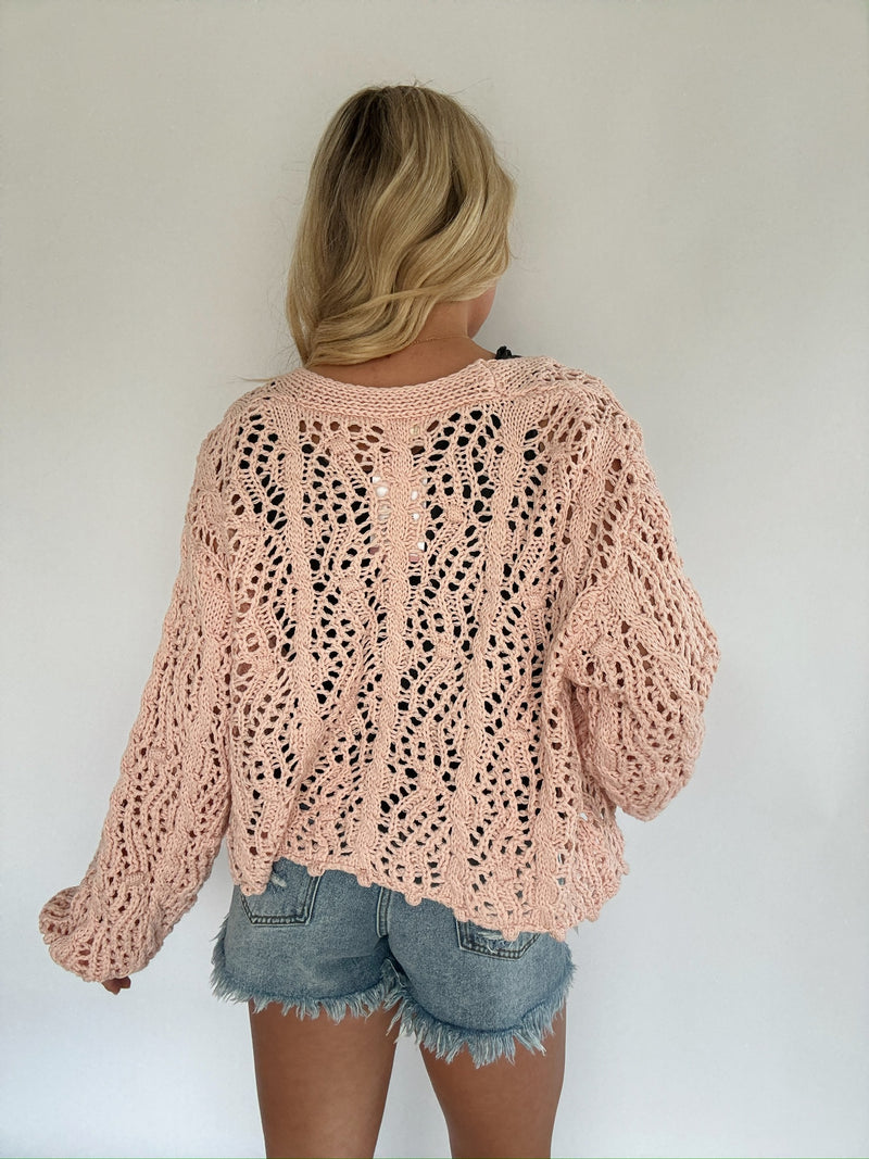 Hollis Crochet Cardigan - Pink