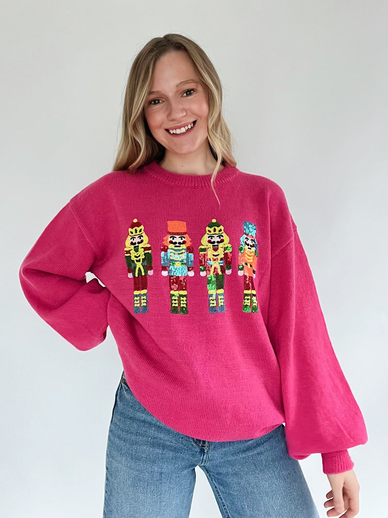 Nutcracker Embroidered Sweater - Pink