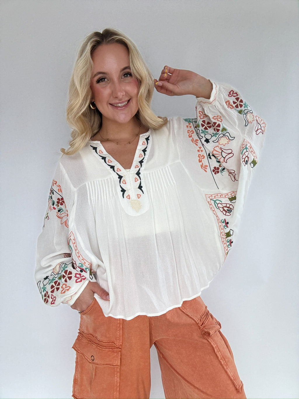 Storyline Embroidered Top - Ivory