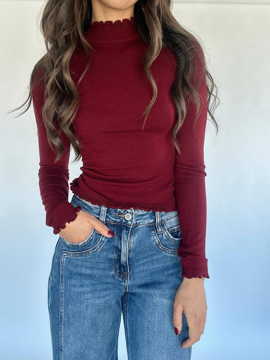 Jaymes Knit Mock Neck Top - Wine