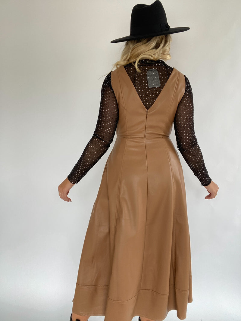 Kendyl Leather Midi Dress - Chestnut