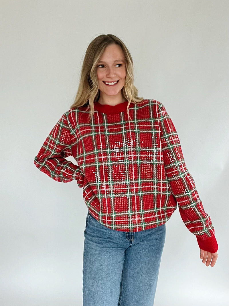 Sequin Plaid Sweater