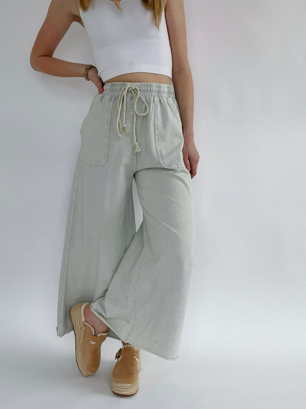 Back Seat Driver Wide Leg Pants - Light Stone