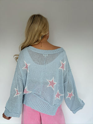 Seeing Stars Knit Top - Sky Blue