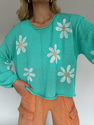Adore You Daisy Knit Top - Mint