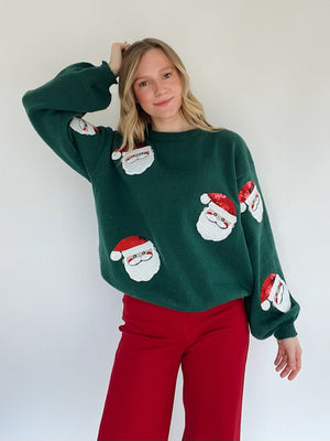 Sequin Santa Sweater - Teal