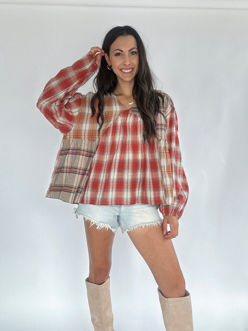 Afternoon Latte Plaid Top - Cinnamon