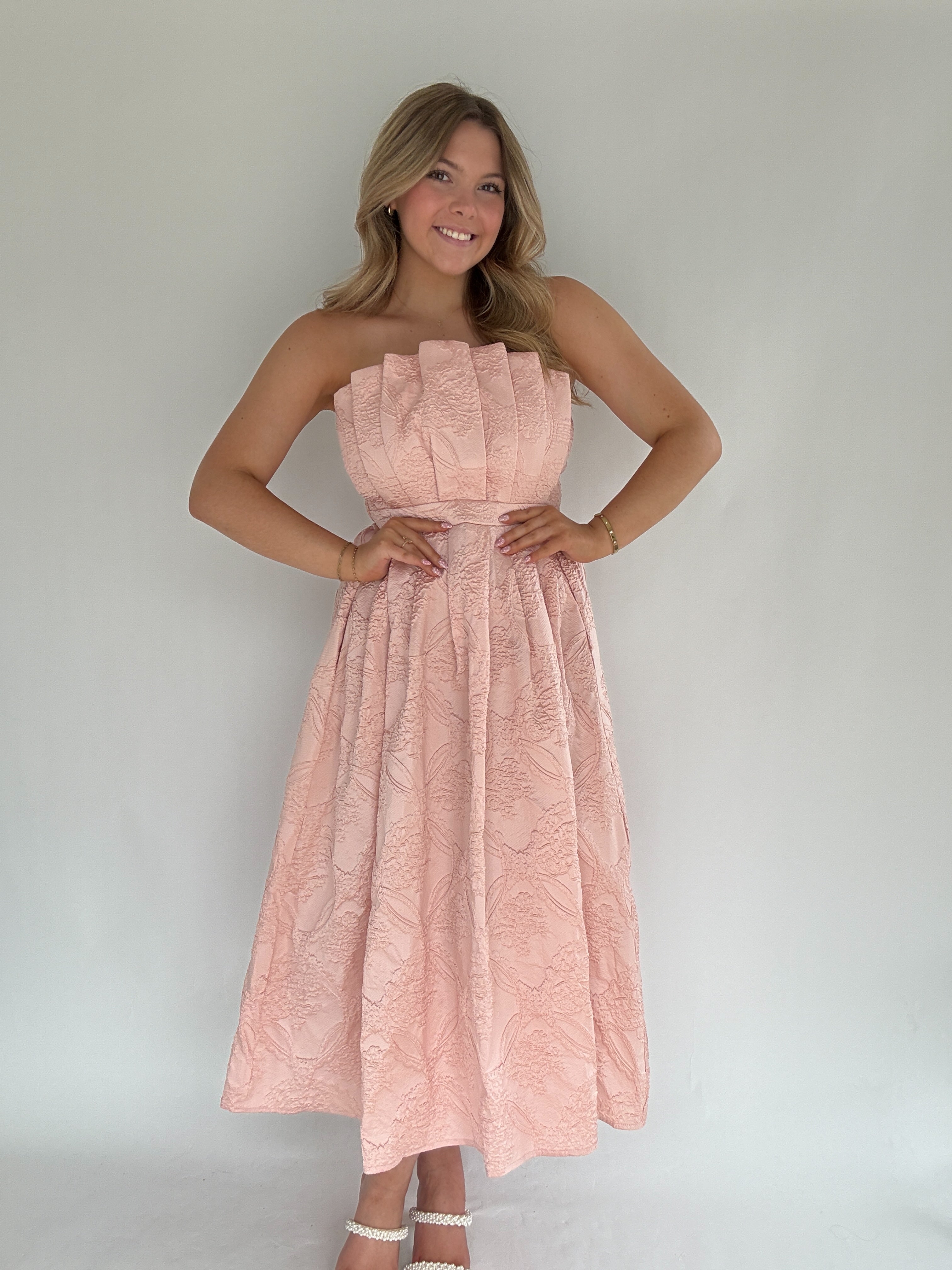 Ruby Strapless Midi Dress - Blush Blue Magnolia Ruby Strapless Midi Dress - Blush Blue Magnolia
