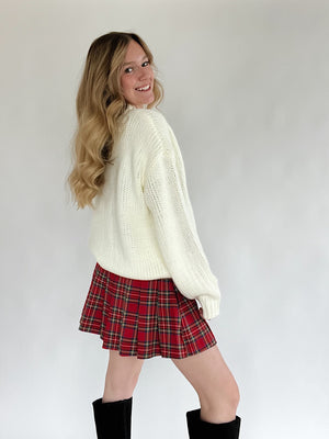 Mariah Plaid Bow Sweater - White