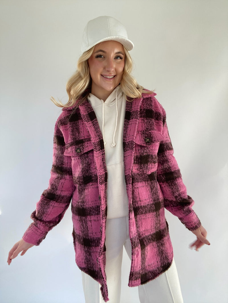 Gimme More Plaid Jacket - Pink