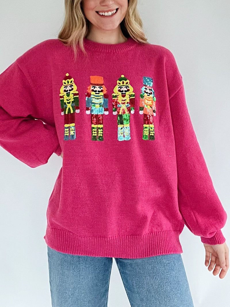 Nutcracker Embroidered Sweater - Pink