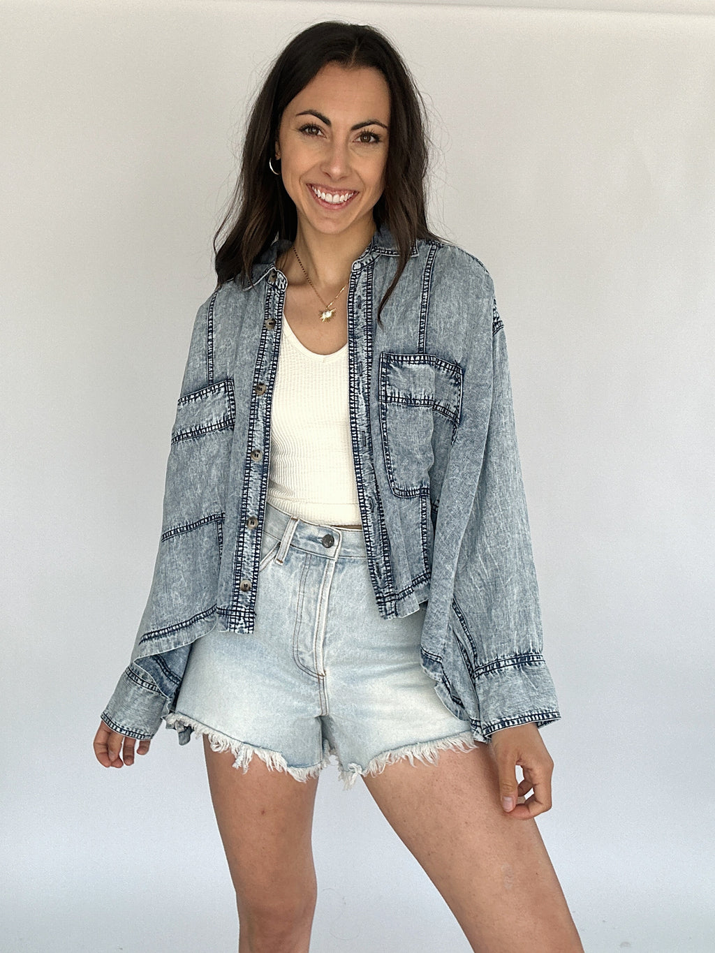 On and On Washed Denim Top