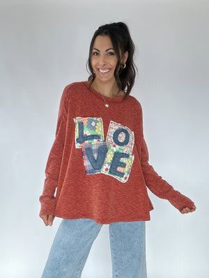 Love Patch Knit Top - Brick