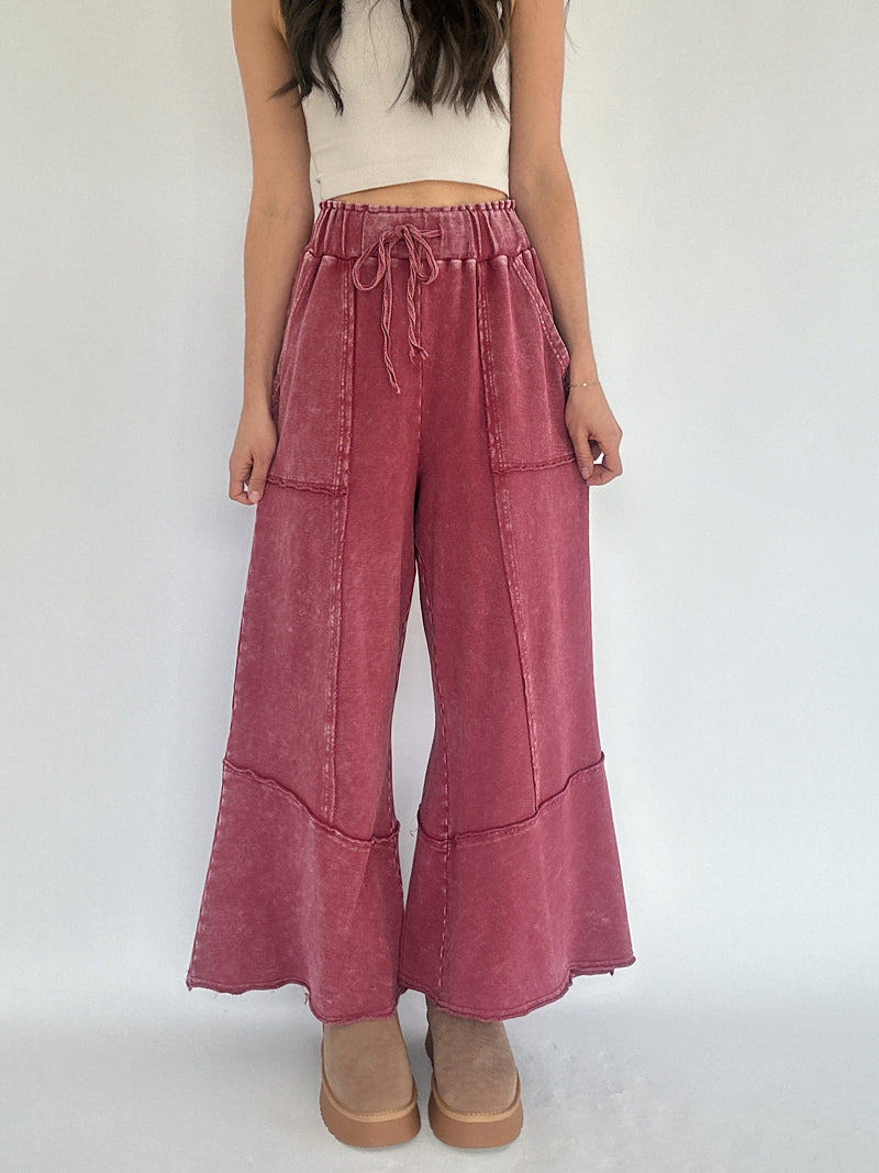 Back Road Wide Leg Pants - Berry