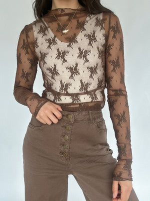 Falling In Lace Top - Brown