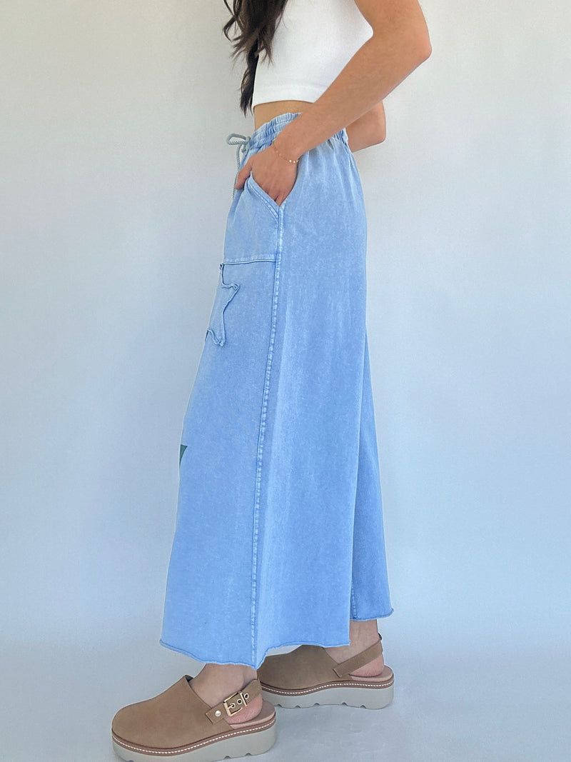 Starred Wide Leg Pants - Blue