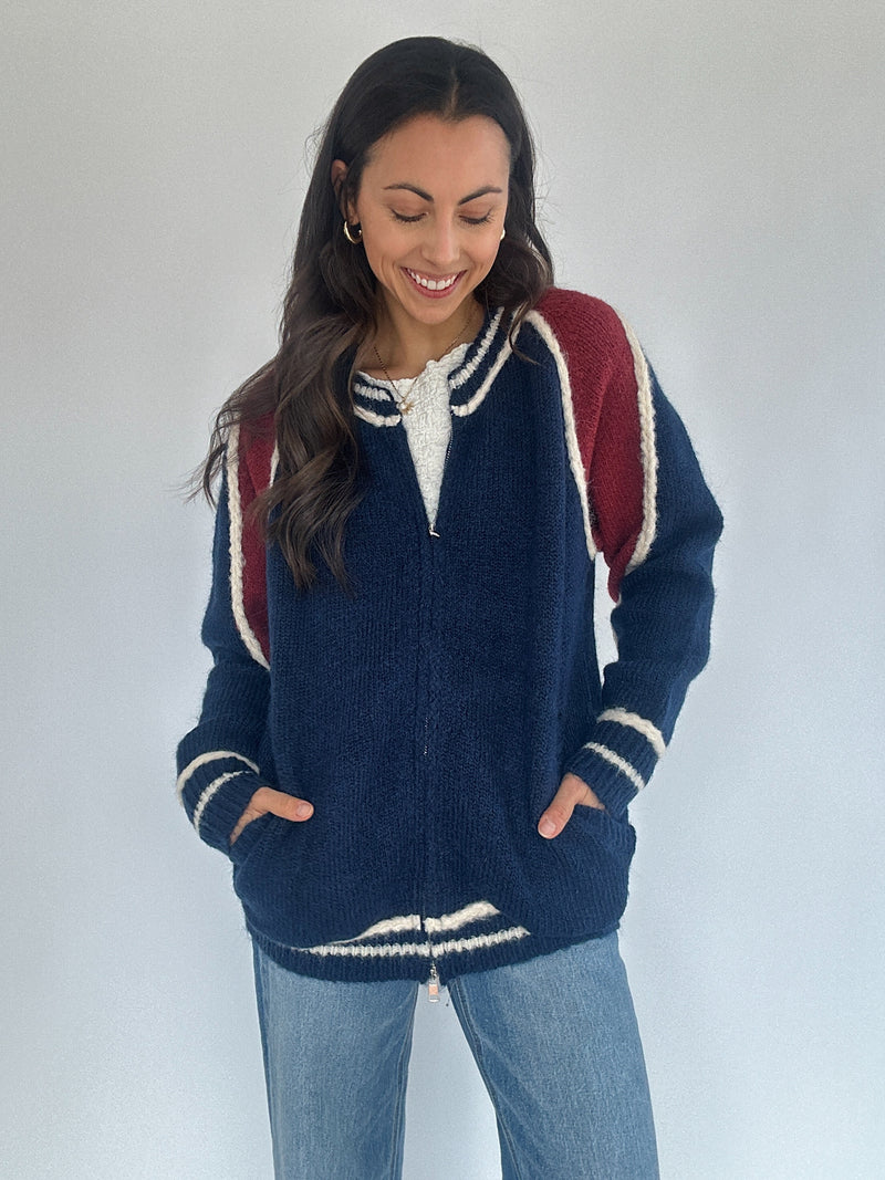 Varsity Zip Up Cardigan