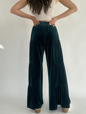 Forest Velvet Wide Leg Pants - Green