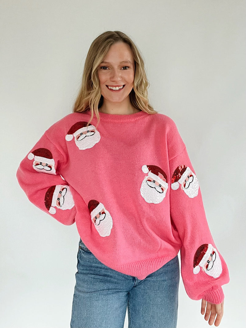 Sequin Santa Sweater - Pink