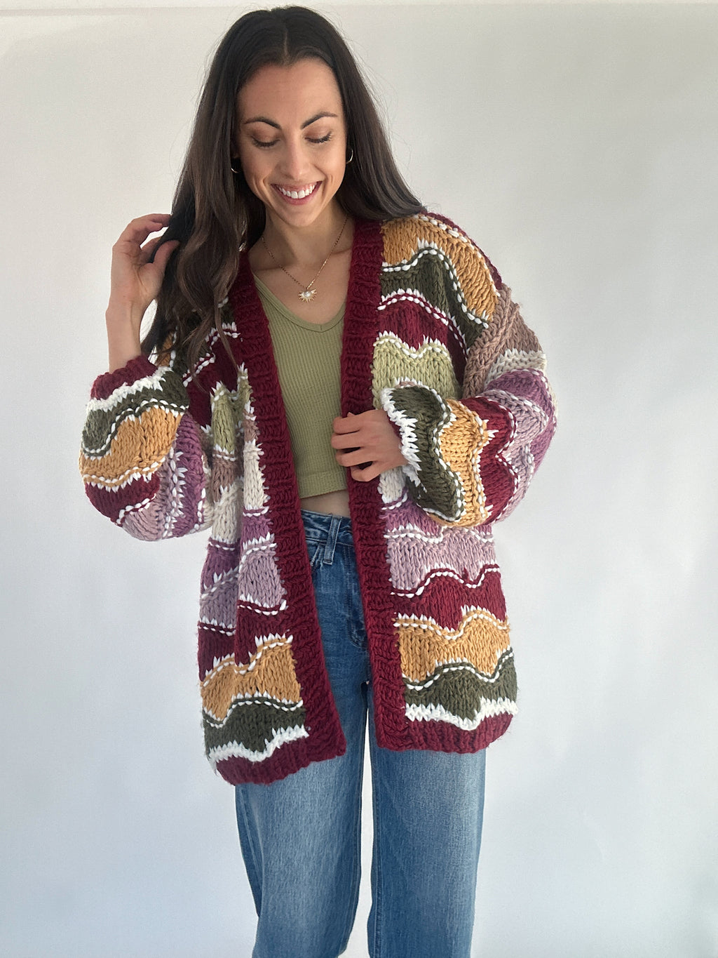 Meet You Later Crochet Cardigan - Plum