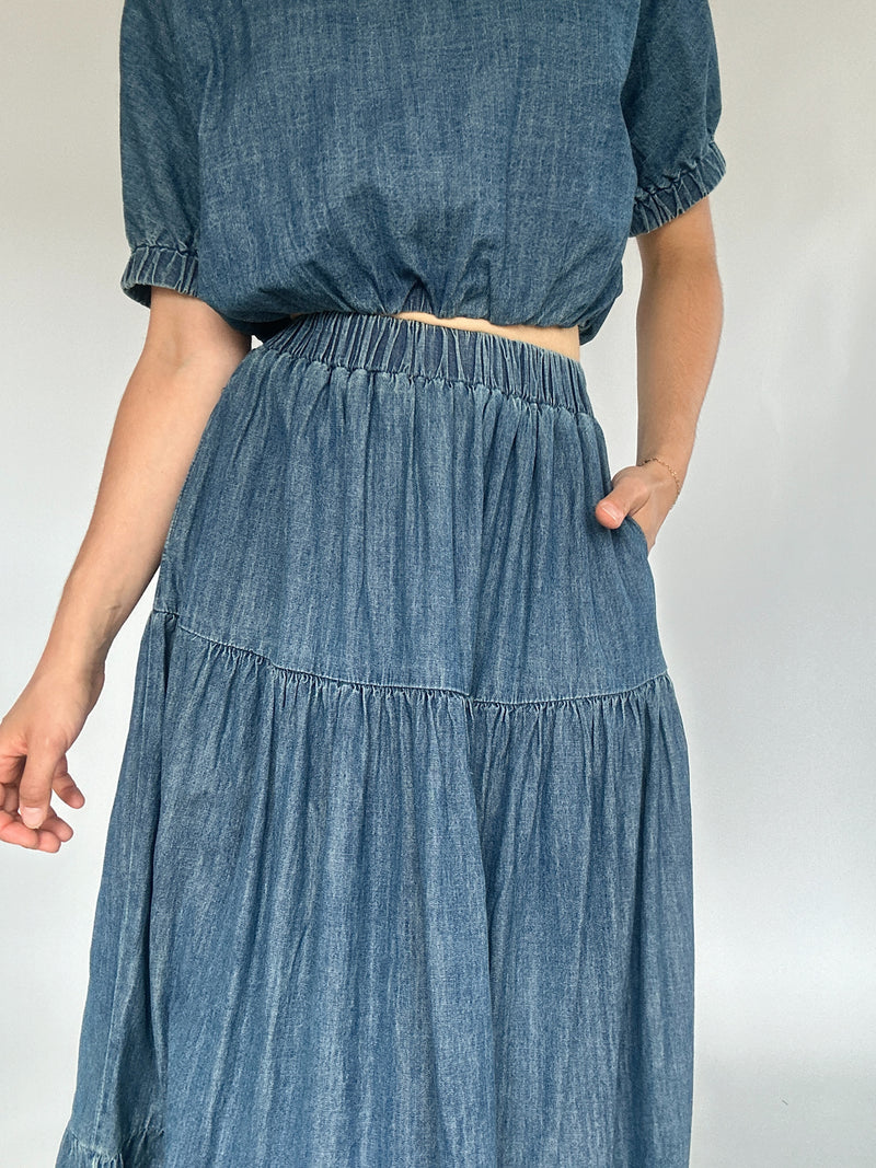 Darling Days Denim Maxi Skirt