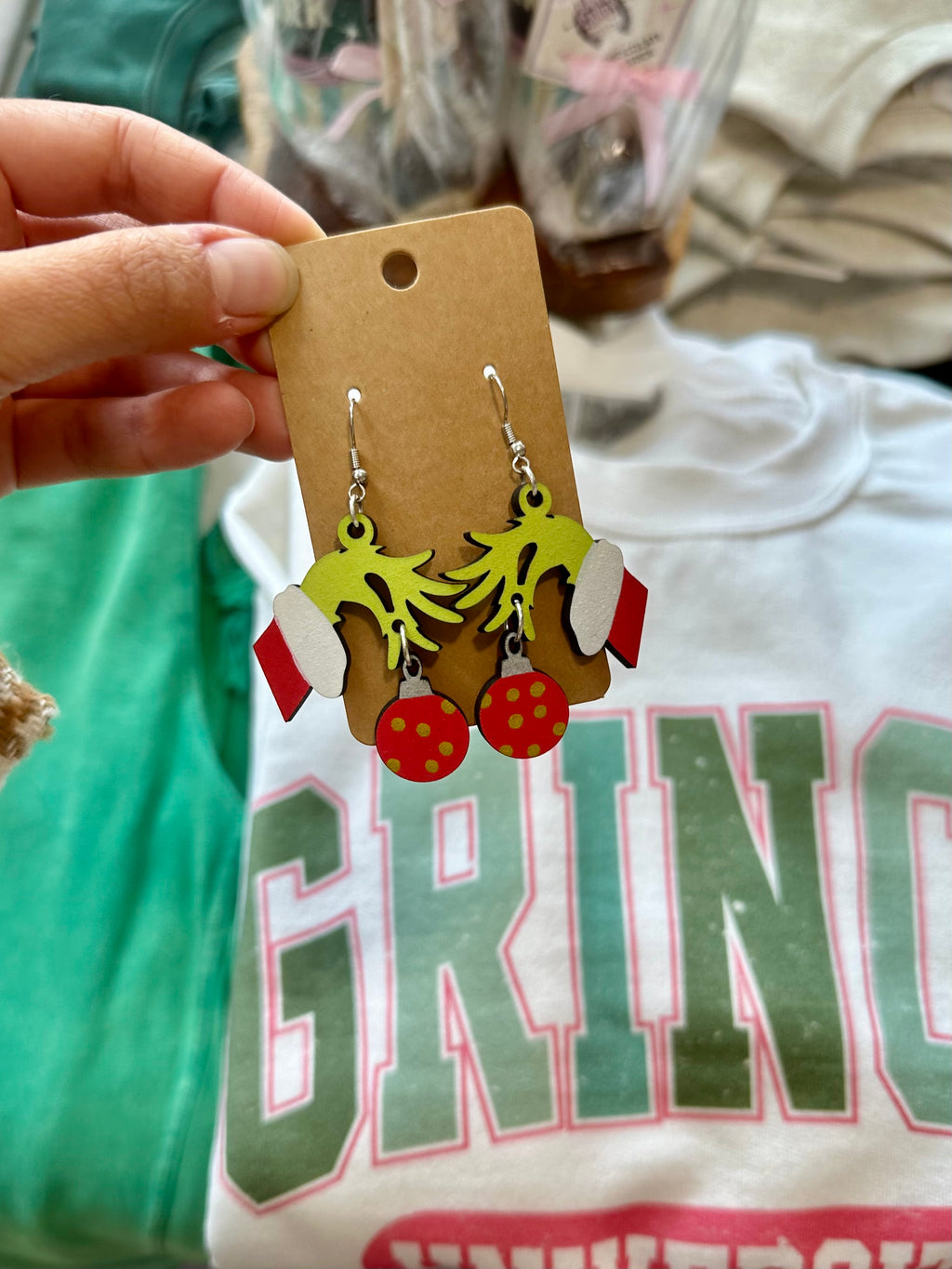 Grinch Hand Dangly Earrings