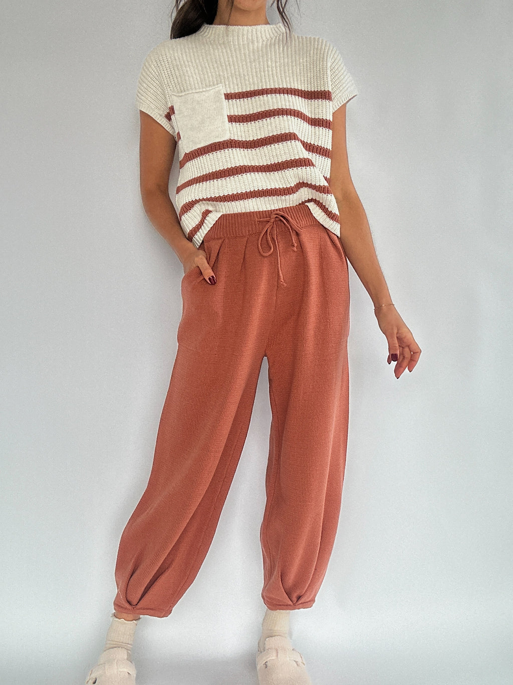 Stay Around Knit Pants - Clay